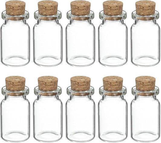 uxcell 10Pcs Mini Glass Bottles with Cork Stoppers, 8ml Small Clear Bottles Glass Empty Jars Vials for DIY Crafts Party Wedding Decor Favors