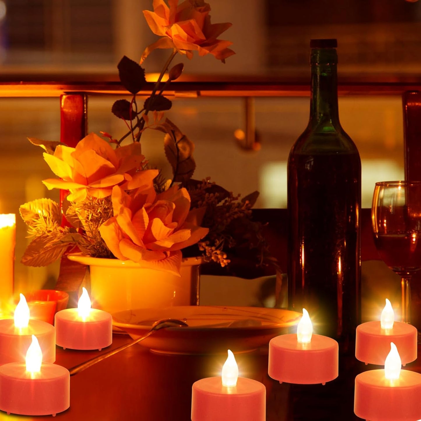 LED Tea Lights Candles- 24PACK Red Flameless Candles Realistic and Bright Flickering Long Lasting 200Hours for Holiday Celebration,Party, Home Decoration,Battery Operated