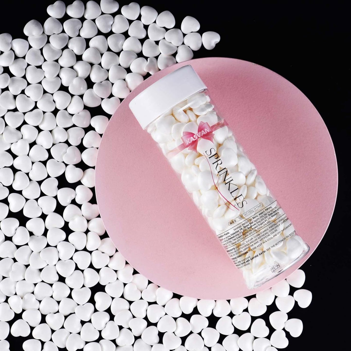 Kasvan White Heart Shapes Sprinkles - Edible Candy Pearls 130g/4.58 Oz, Mix Size, Baking Cake Decorations, Ice Cream Toppings and Cookie Decorating, Wedding Party Chirstmas Supplies (White)