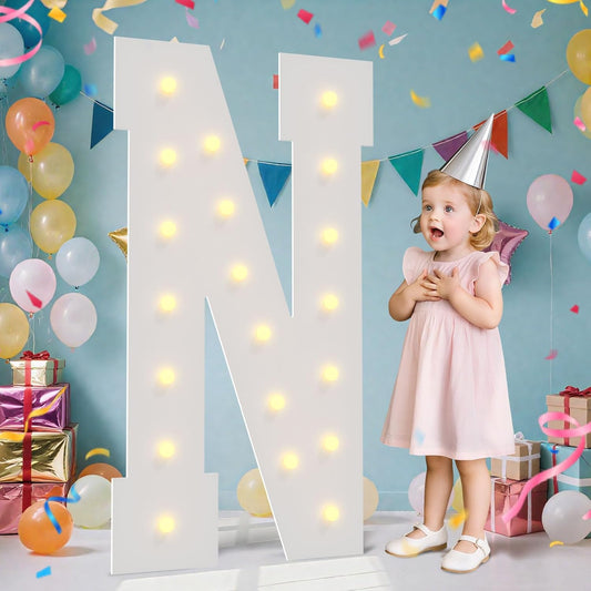 4FT Marquee Light Up Letters - Large Marquee Letters 4 Feet Tall for Birthday Party Decorations, Big Letter for Wedding Event Marry Me Baby Shower Bridal Shower, Letter N