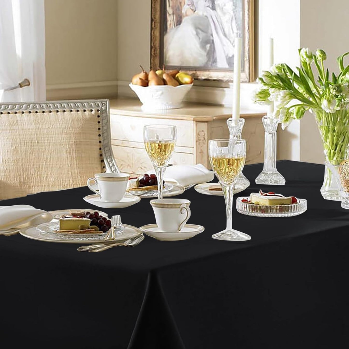 Fitable Black Tablecloths for Rectangle Tables, 6 Pack - 70 x 120 Inches - Reusable and Washable Table Clothes for 6-8 Ft Tables, Polyester Fabric Table Covers for Wedding, Party, Banquet