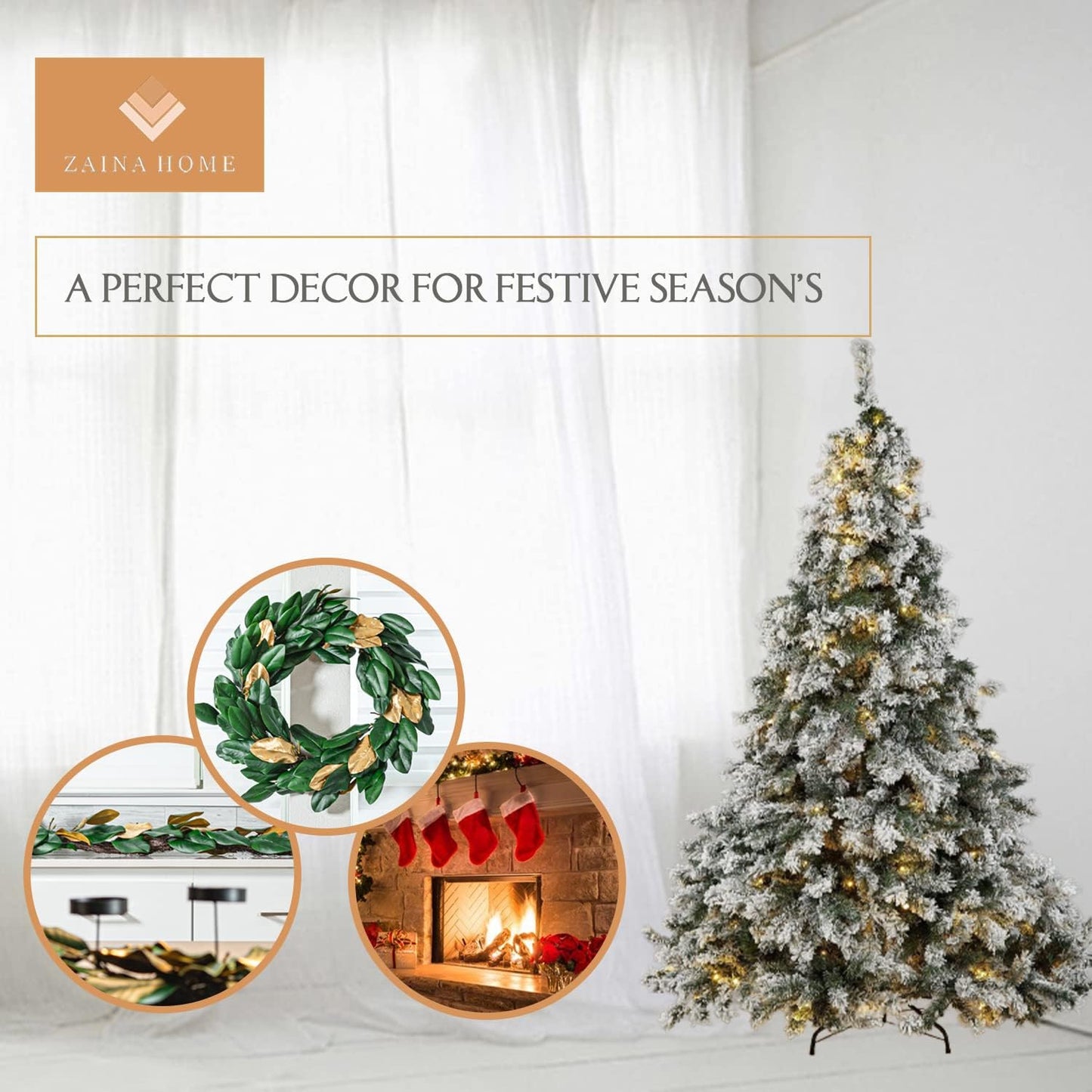 Green & Gold Magnolia Garland, 6ft Magnolia Leaf Christmas, Handmade Magnolia Christmas Decor with Faux Magnolia Leaves, Perfect Garland for Mantle & Holiday Decorations