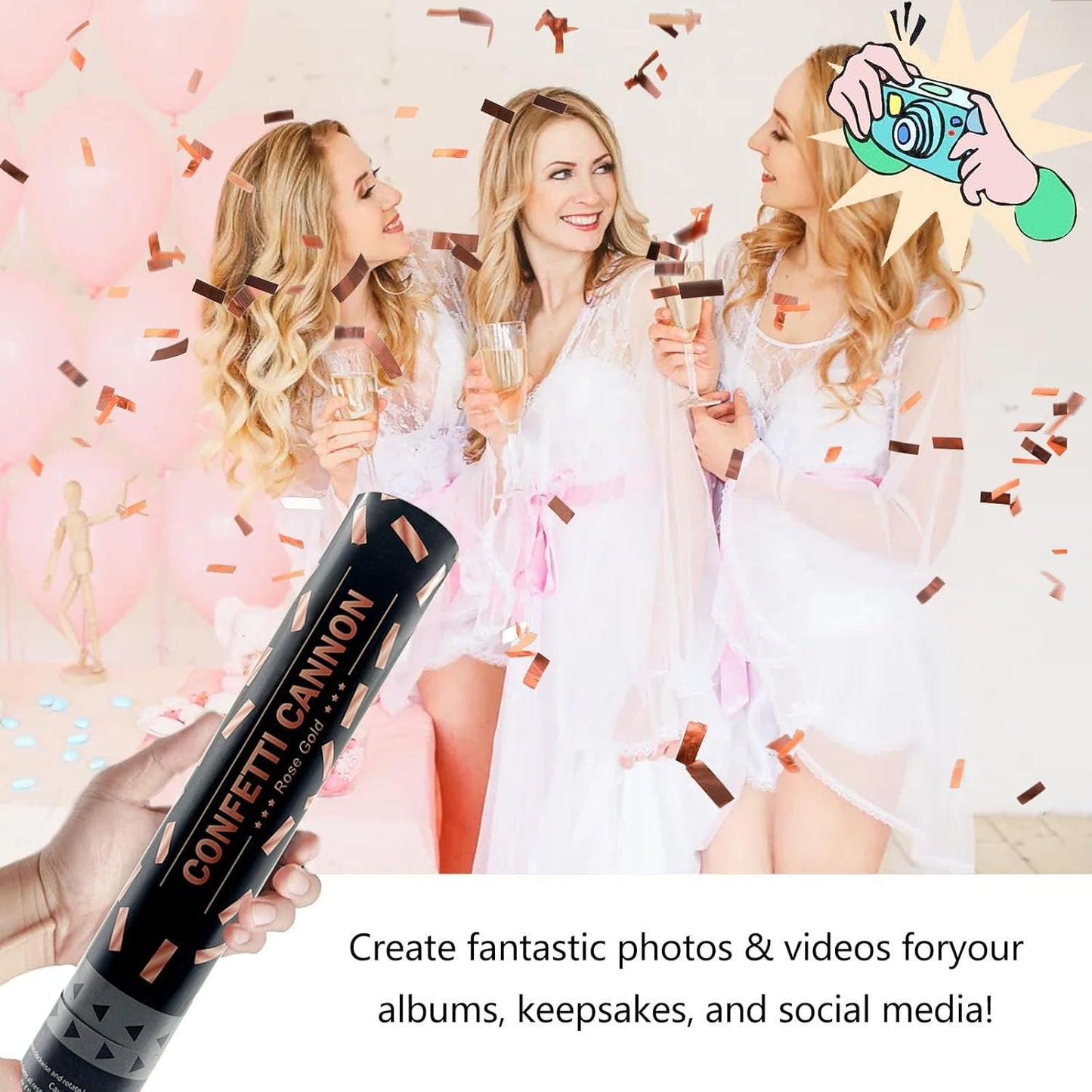 6 Pack Rose Gold Confetti Poppers, 12 Inch Confetti Cannon Party Poppers Shooters for Gender Reveal, Birthday, Wedding, Graduation, Anniversary, Parties, Christmas, New Year's Eve
