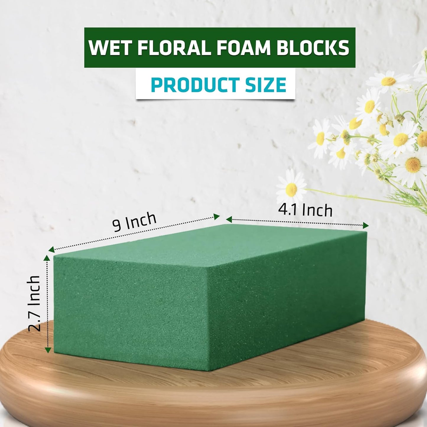 FLORABELS 8 PCS Wet Floral Foam Blocks for Fresh Flowers, Each (9"L x 4.1"W x 2.7"H)Green Foam for Flower Arrangements, Florist Foam Bricks for Weddings, Birthdays Gifts, Flower Foam Blocks for Crafts