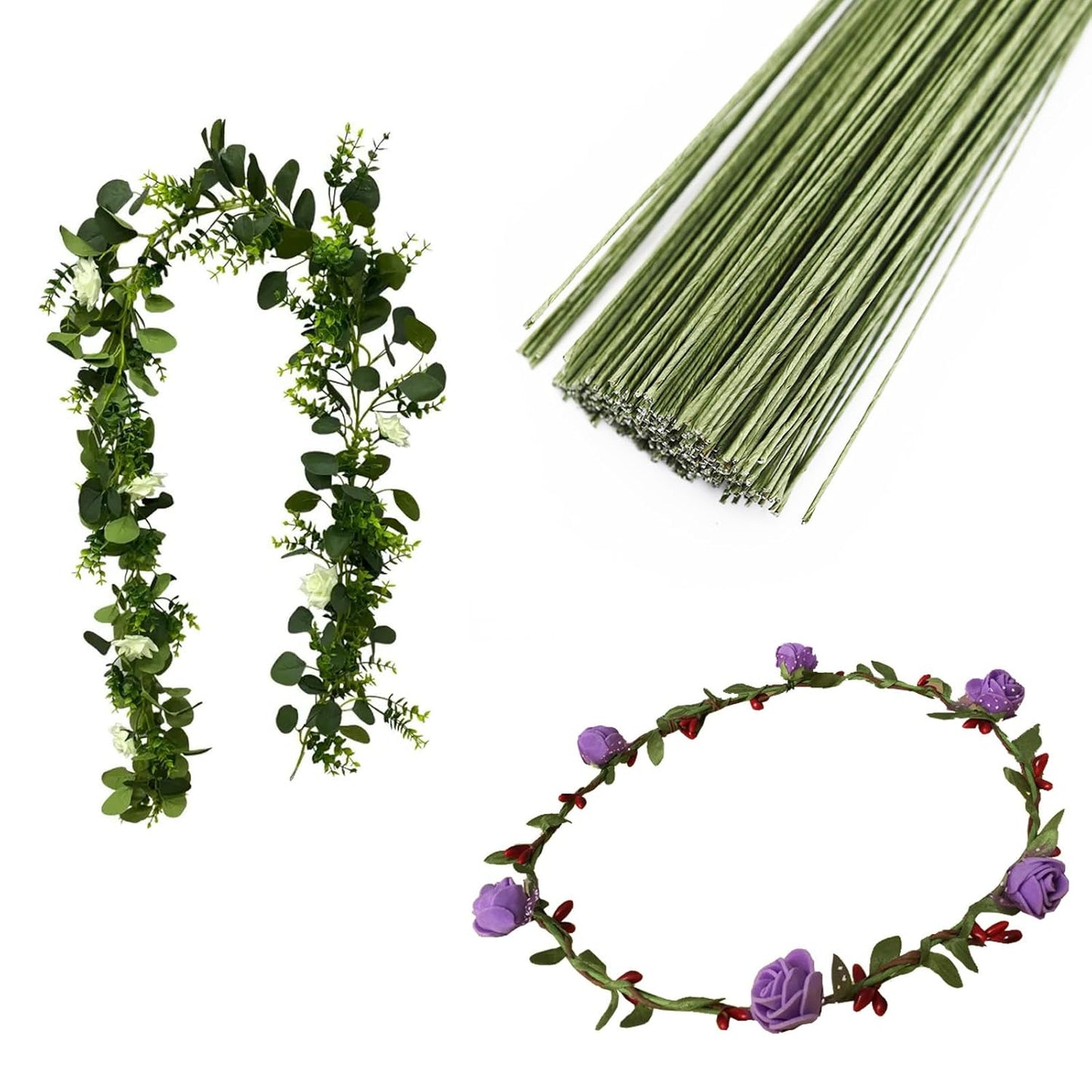 100 Pieces 18 Gauge Green Paper Covered Floral Wire Stems for DIY Crafts, Artificial Flower Arrangements 16 inch Paper Covered Floral Stems