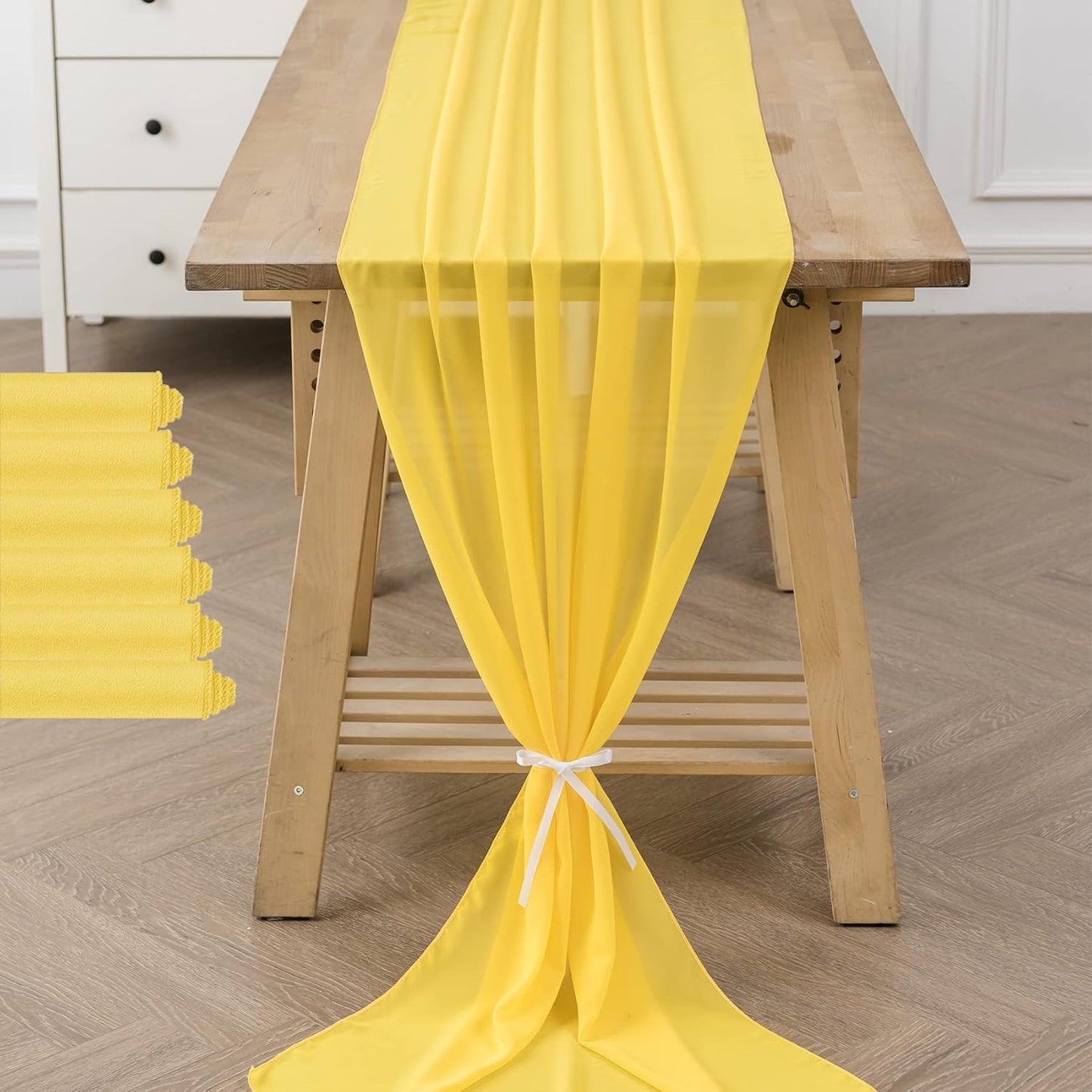 6Pack 9ft Chiffon Table Runner 14x108 Inch Sheer Romantic Table Runner for Wedding Birthday Party Bridal Shower Outdoor Decoration -Yellow