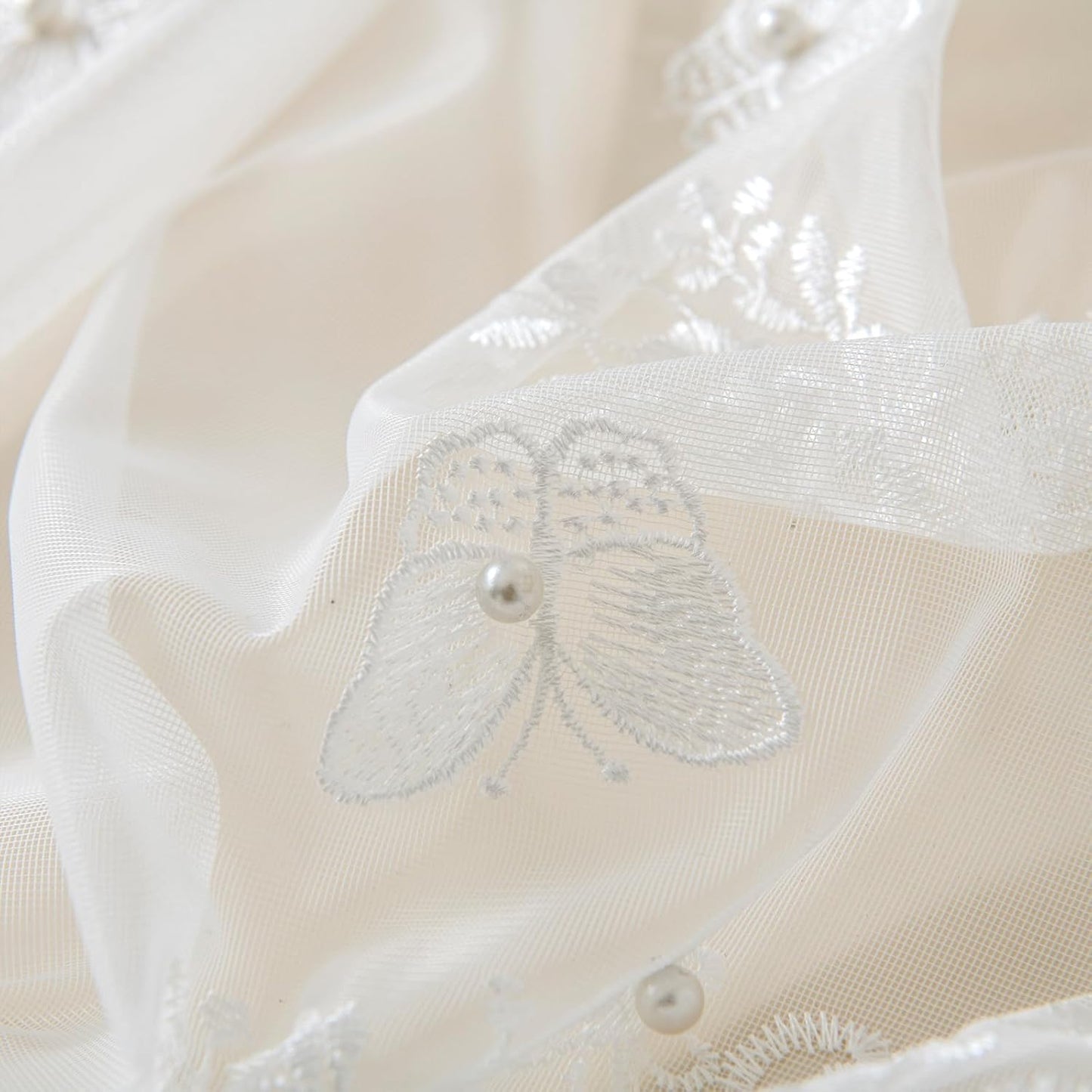 VISIONTEX White Sheer Voile Curtains, Decorative White Embossed Butterflies Rod Pocket Window Drapes for Home Kitchen, Living Room and Bedroom 54 x 72 Inch, Set of 2 Curtain Panels