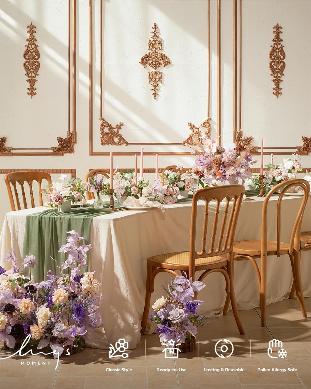 Ling's Moment 17.5" Tall Standing Artificial Flowers Arrangements 4 pcs Wedding Aisle Runner Chair Decorations French Lavender Plum Centerpieces Ceremony Reception Rose Floral Party Outdoor