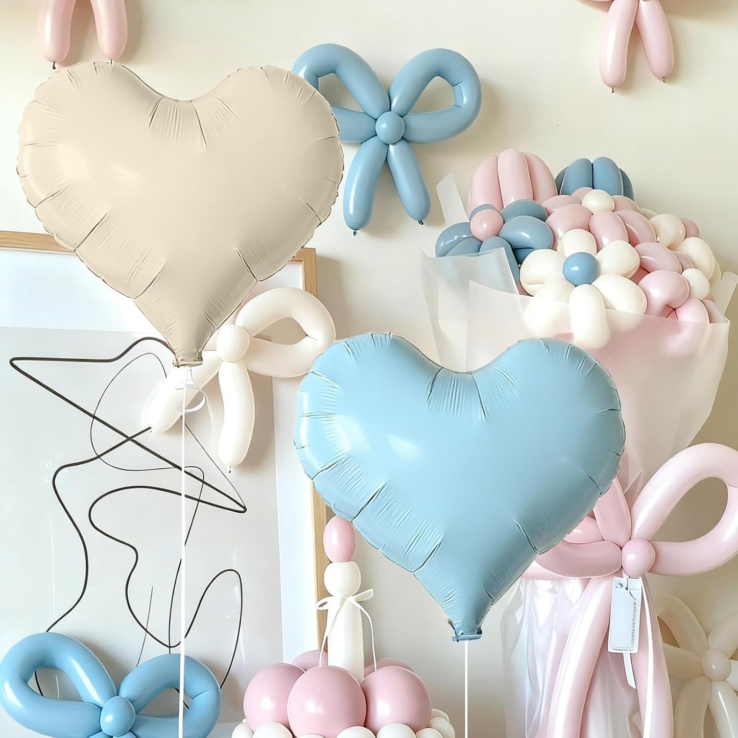 Blue White Heart Balloons,24Inch Large Cream White Heart Foil Balloons for Valentine's Day Birthday Baby Shower Anniversary Party Decorations