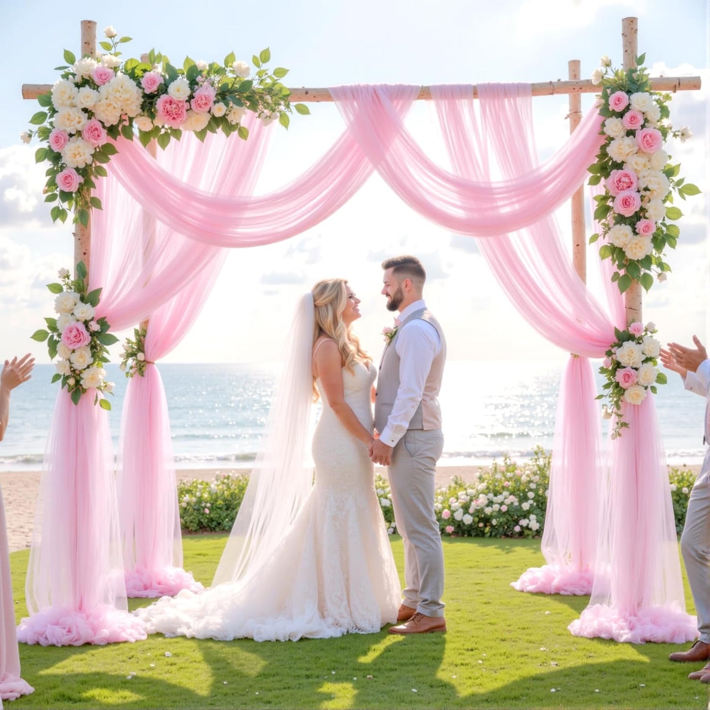 Wedding Arch Draping Fabric Backdrop 1 Panel 60" x 26Ft Pink Drapes Curtains for Wedding Reception Sheer Tulle Backdrop Curtain for Ceremony Birthday Party Baby Shower Arbor Ceiling Decorations