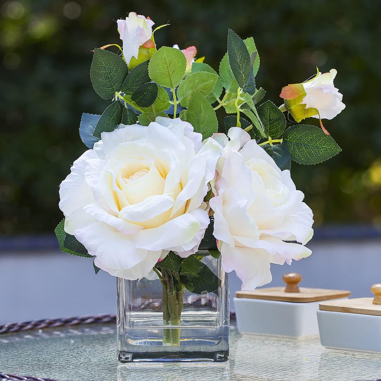 Enova Floral Set of 4 Cube Glass Vase, 4x4X4 Inch Glass Flowers, Clear Square Glass Vases, Floating Candle Holders, Table Decorative Vase for Home Office Décor, Wedding Centerpieces