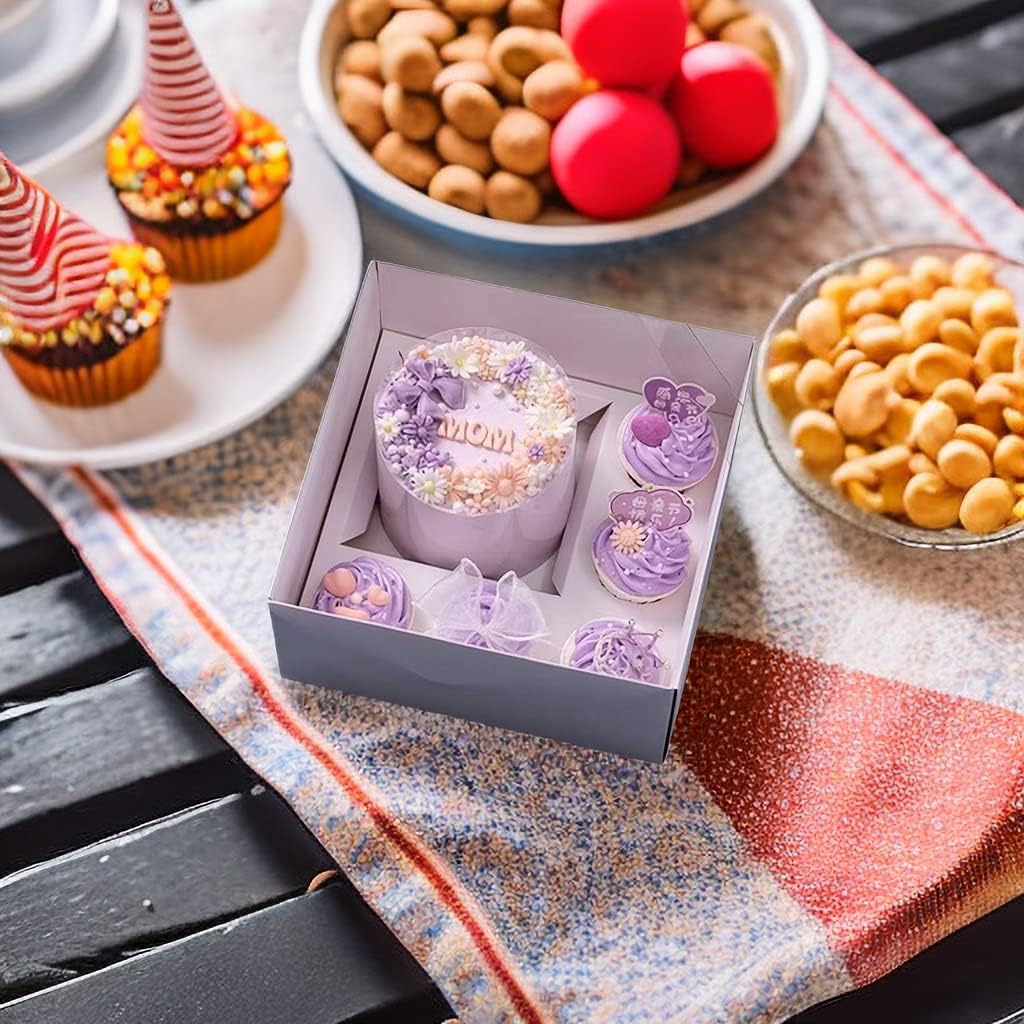Bento Cake and Cupcake Box 4-inch Cake and 5 Cupcakes Box Full Clear Cover 5 Sets for Family Dinner Birthday Party Picnic Gift