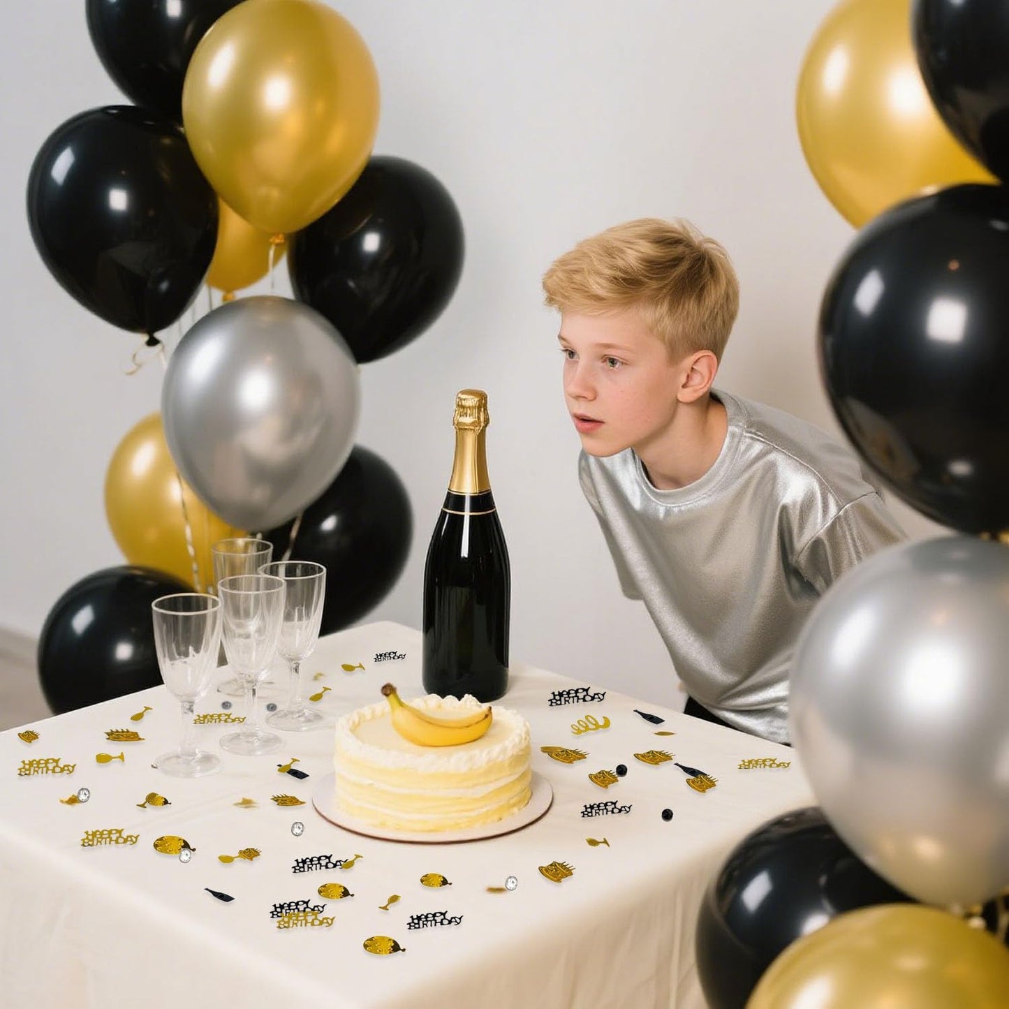 Black Gold Happy Birthday Confetti, Birthday Decorations Confetti Metallic Foil Table Scatter Decorations for Birthday Party, Baby Shower Decor for Boys Men, DIY Arts and Crafting