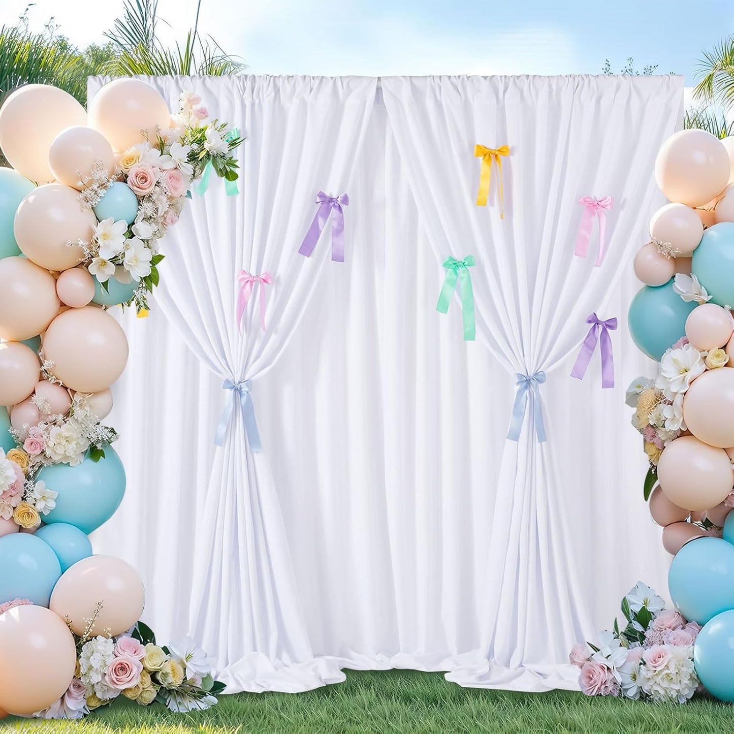 White Wedding Backdrop Curtain : 2 Panels 5.8×8ft Backdrop DIY Creative Photography Props Background - Shower Party Event Decorations