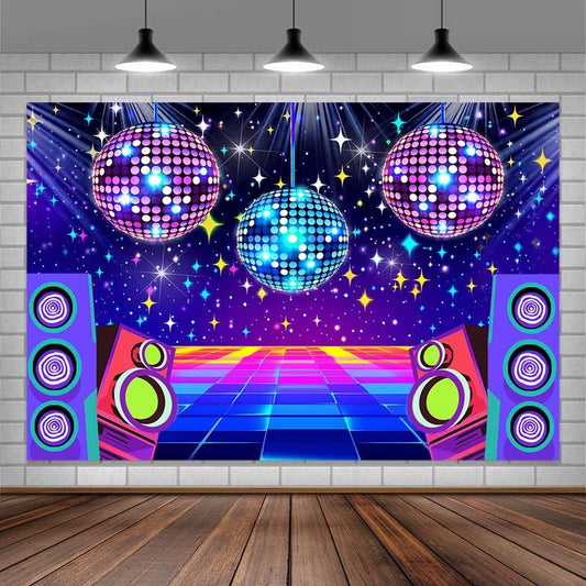 Dance Party Backdrop Retro 80s 90s Theme Stage Dance Ball Music Birthday Party Decoration DJ Photography Background 5 x 3 ft for Baby Shower Picture Photo Shoot Polyester Fabric,Multi2