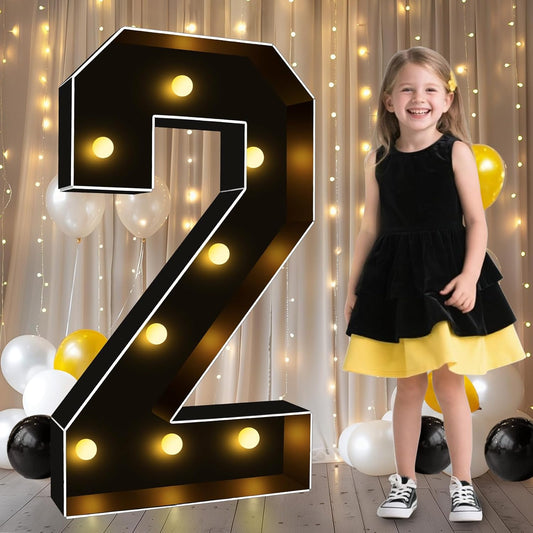 Pooqla 3FT Marquee Light Up Numbers, Black Lighted Party Decor for her him Women Men, Giant Mosaic Light Up Numbers for 2nd 12th 21st Birthday Anniversary Decoration, Number 2