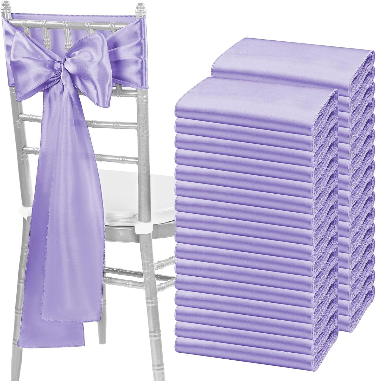 fani 120 PCS Lavender Purple Satin Chair Sashes Bows Universal Chair Cover for Wedding Reception Restaurant Event Decoration Banquet,Party,Hotel Event Decorations (7 x 108 inch)