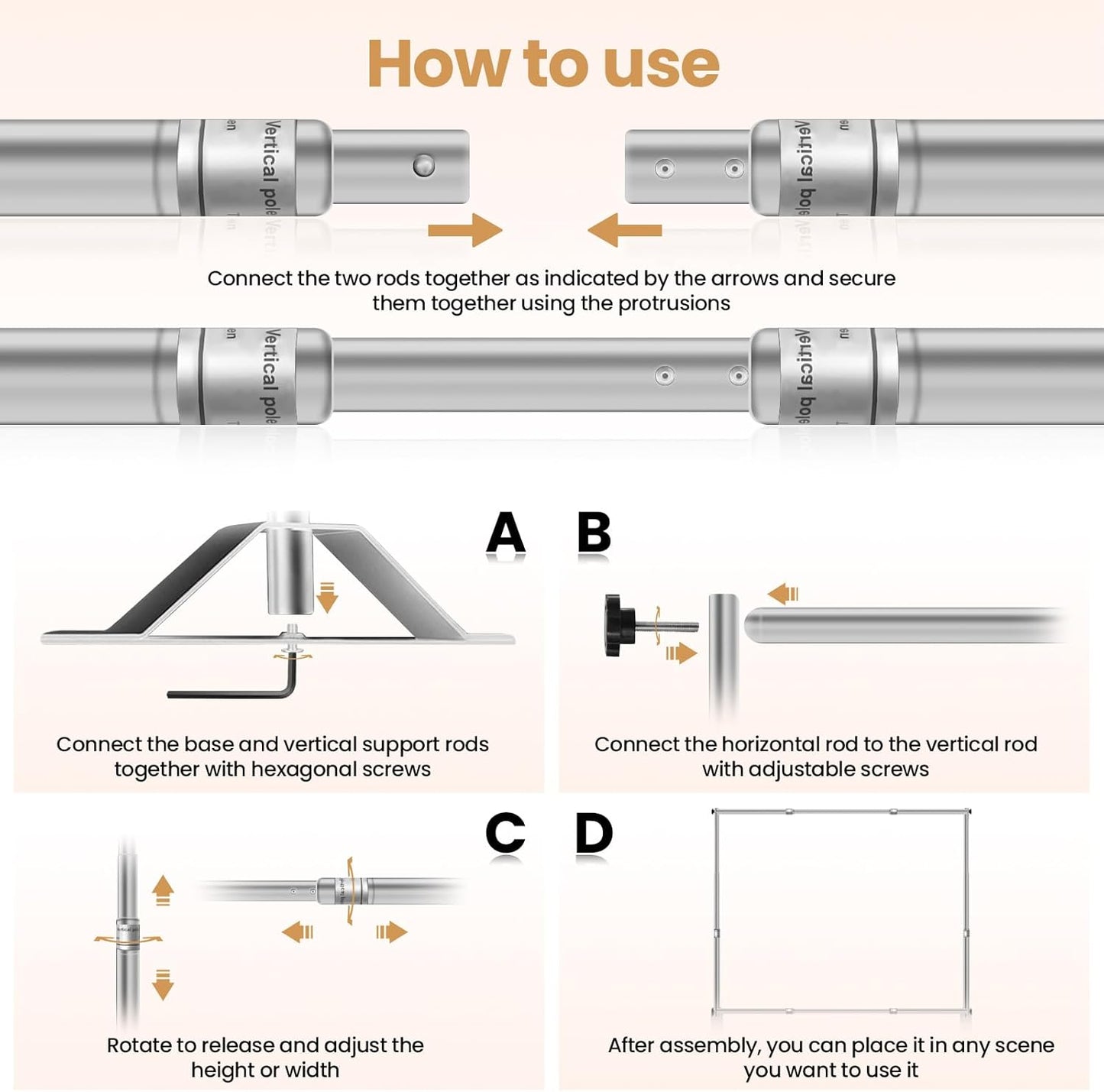 Jiang&Rong 10x10ft Heavy Duty Backdrop Stand Kit - Adjustable Step and Repeat Photo Banner Stand for Photography, Trade Shows, Photo Booths, Events(Silver)