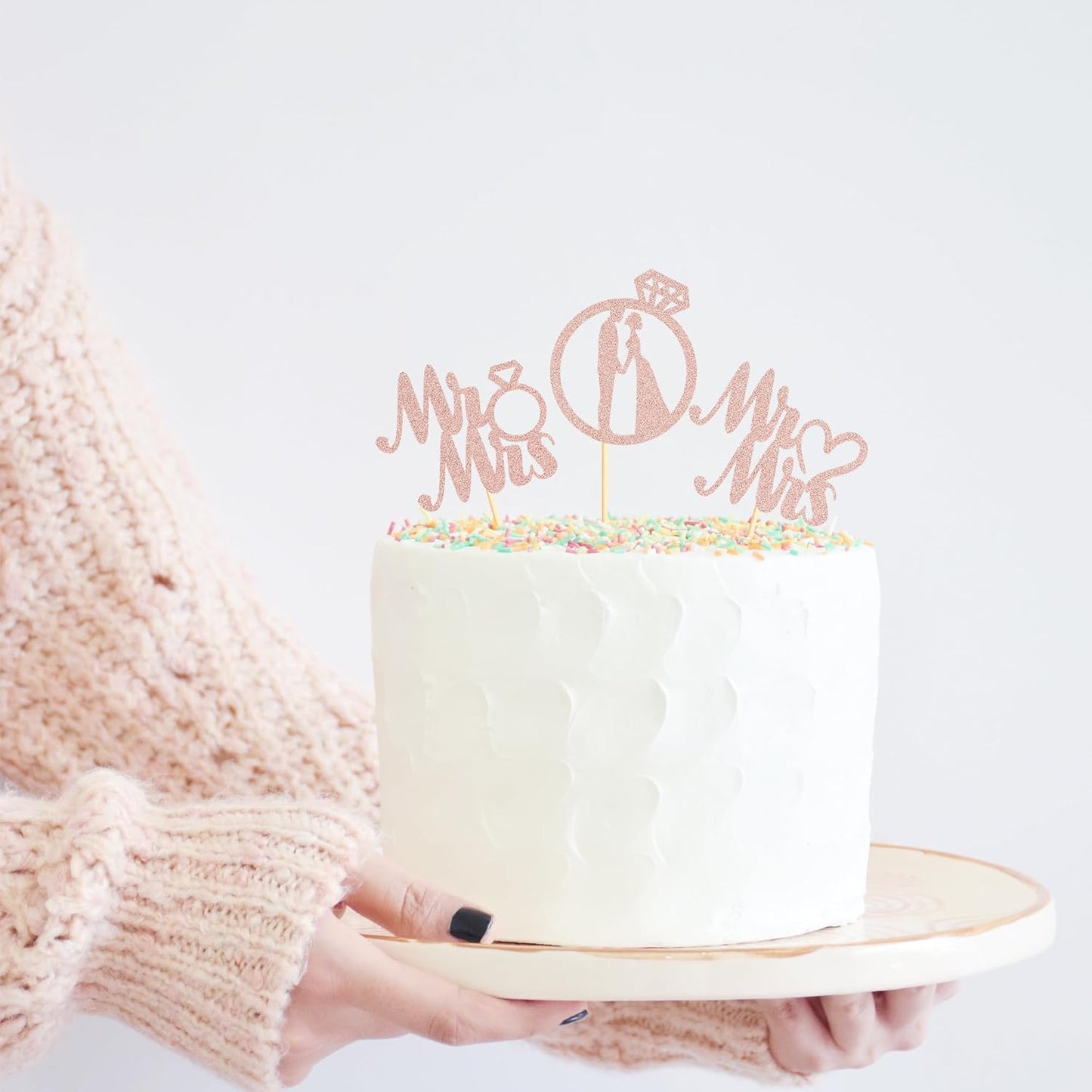 Sotpot 24PCS Miss to Mrs Cupcake Toppers with Ring Rose Gold Glitter for Wedding Bridal Shower Wedding Engagement Party Cake Decorations