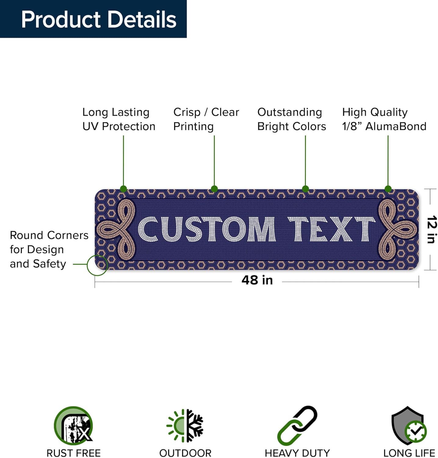 Custom Sign, Custom Street Sign, 11 Font Colors, 13 Font Styles, 4 Hole Options, 22 Sizes, 12x48 Inches, Rust Free DiBound, Fade Resistant, Made in USA by My Sign Center (Fauxsaic 1)