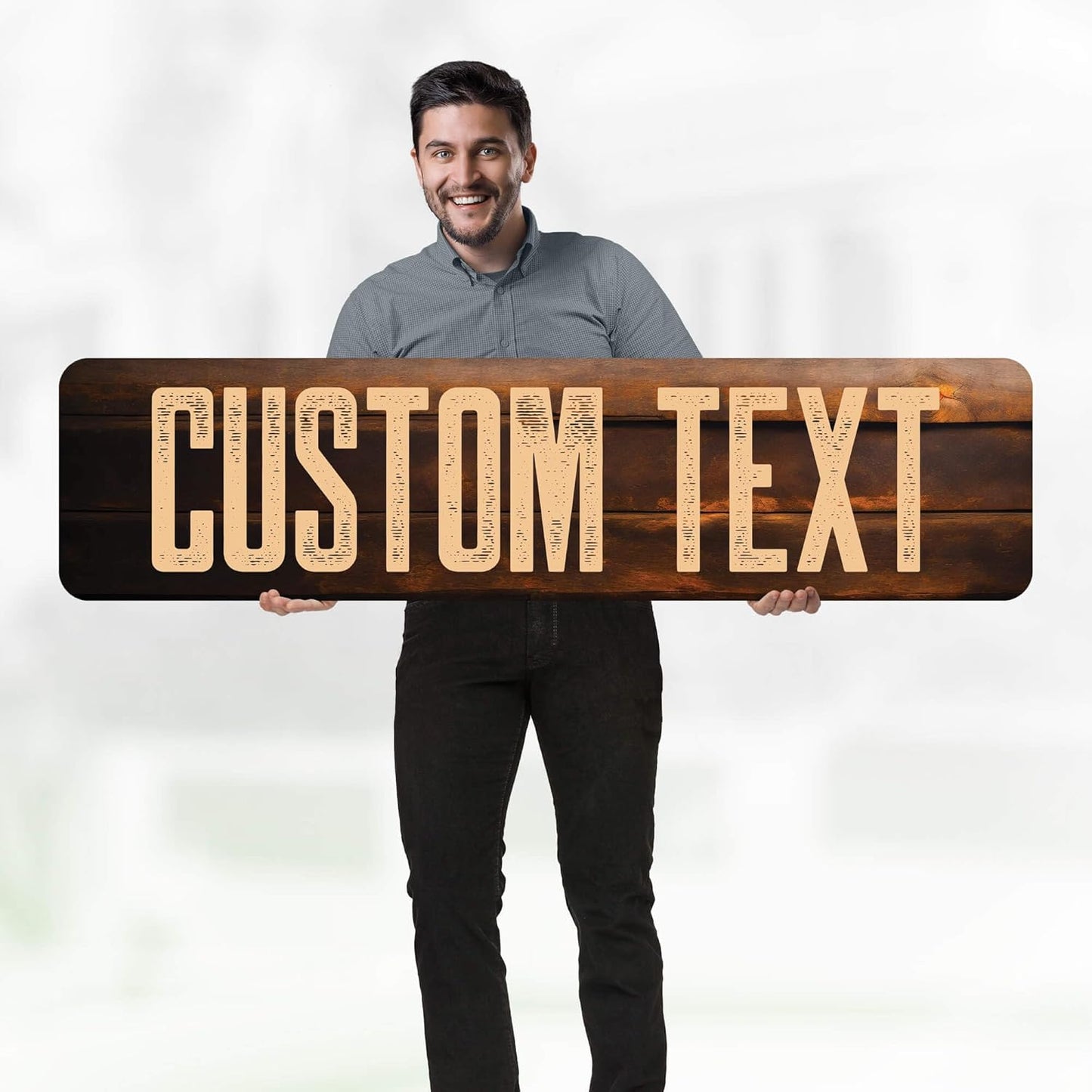 Custom Sign, Custom Street Sign, 11 Font Colors, 13 Font Styles, 4 Hole Options, 22 Sizes, 12x48 Inches, Rust Free DiBound, Fade Resistant, Made in USA by My Sign Center (Vintage Wood)