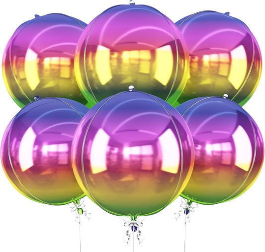 6Pcs Gradient Rainbow Round Foil Balloons, 22" Large Helium Colorful Ball Balloon, Metallic Multicolor Iridescent Mylar Balloon for Birthday Graduation Wedding Anniversary Disco Prom Party Decorations