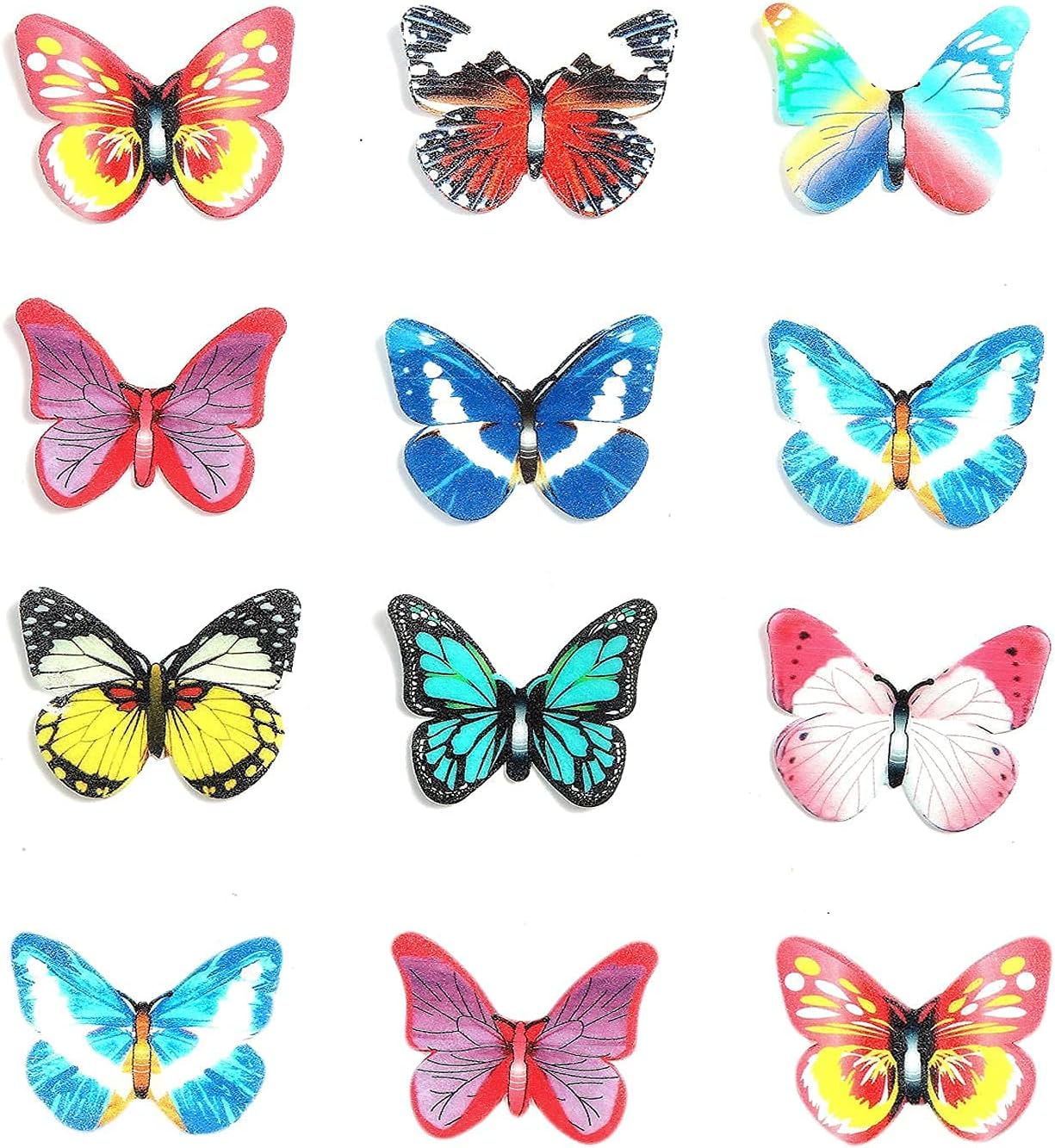 48Pcs Edible Cake Butterfly Decoration Cake Toppers Birthday Party Cupcake Toppers Mixed Size & Colour