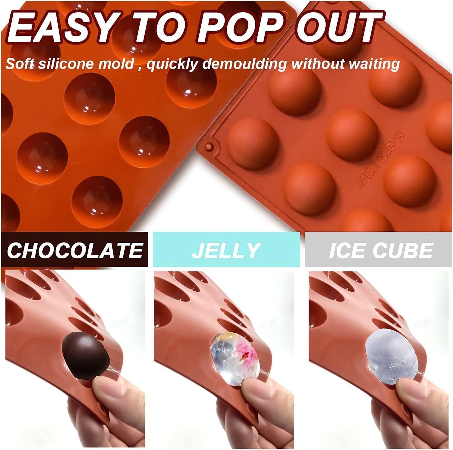 Small 15-Cavity Semi Sphere Silicone Molds Non-Stick,2 Packs Half Sphere Silicone Baking Molds for Making Jelly, Chocolates and Cake