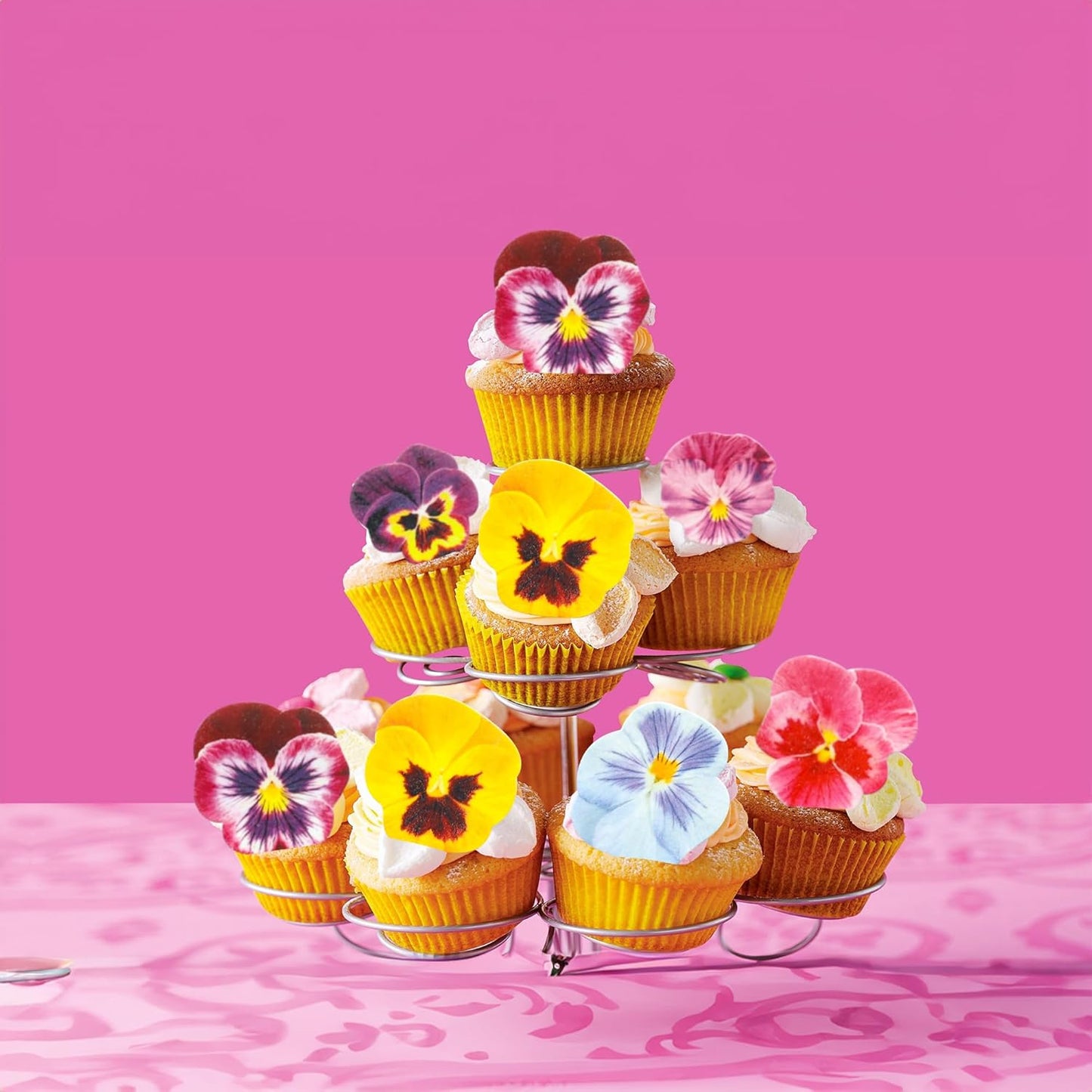 Ephlyn 64Pcs Edible Flower Cupcake Toppers Spring Bridal Engagement Baby Shower Birthday Party Cupcake Picks Anniversary Party Decorations Supplies