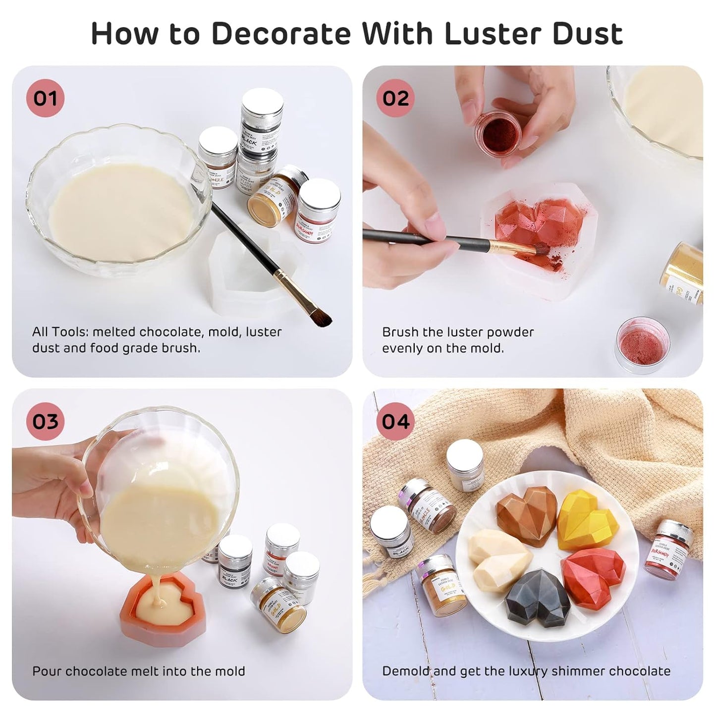 Nomeca Edible Luster Dust, 8 Grams Food Grade Shimmer Gold Cake Dust Metallic Food Coloring Powder for Cake Decorating, Baking, Fondant, Gumpaste, Chocolate, Candy, Drinks, Cookies - Rose Gold