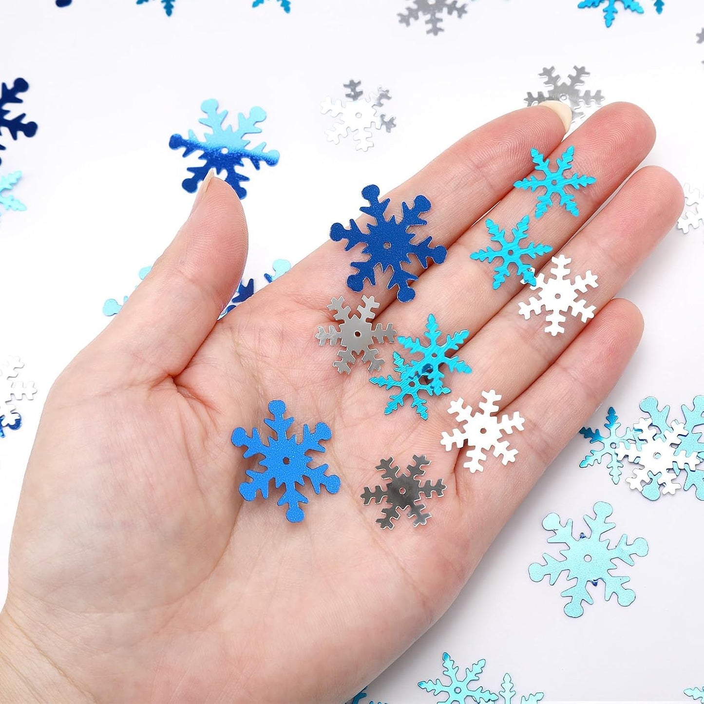 MARFOREVER Snowflake Glitter Confetti Decorations, Christmas Snowflake Metallic Foil Confetti Sprinkles Winter Wonderland Blue Gold Table Centerpiece for Wedding Supplies Snow Party Decorations