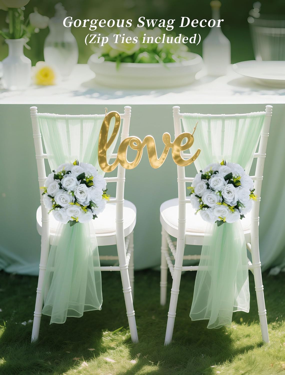 BLOSMON White Fake Flowers Centerpieces: 6 Pcs Artificial Roses Flower Ball for Wedding Dinning Table - Faux Silk Kissing Bouquet Floral Arrangement for Home Party Event Decor