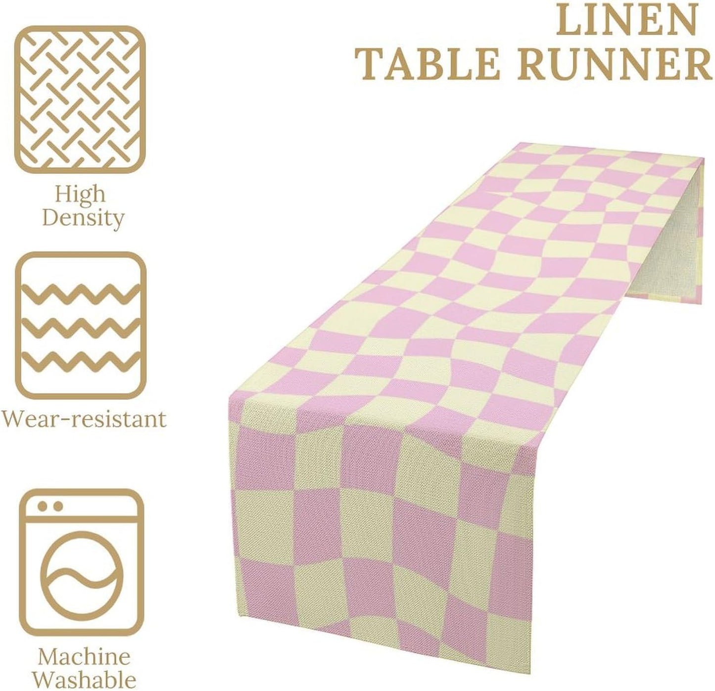 Hippie Table Runner Retro Geometric Square Purple Grid 60s70s Style Kitchen Restaurant Decoration for Indoor and Outdoor Wedding Party Table Runner 13x60 Inch