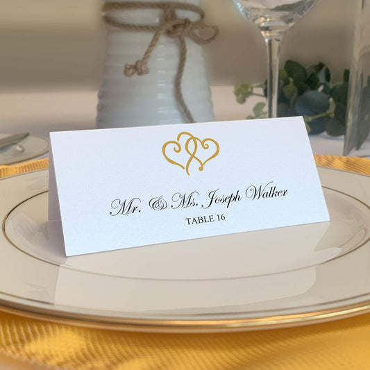 Linked Hearts Printable Place Cards, Gold (Choose Color), Set of 150 (25 Sheets), Laser & Inkjet Printers - Wedding, Party, Dinner, and Special Events - Made in the USA