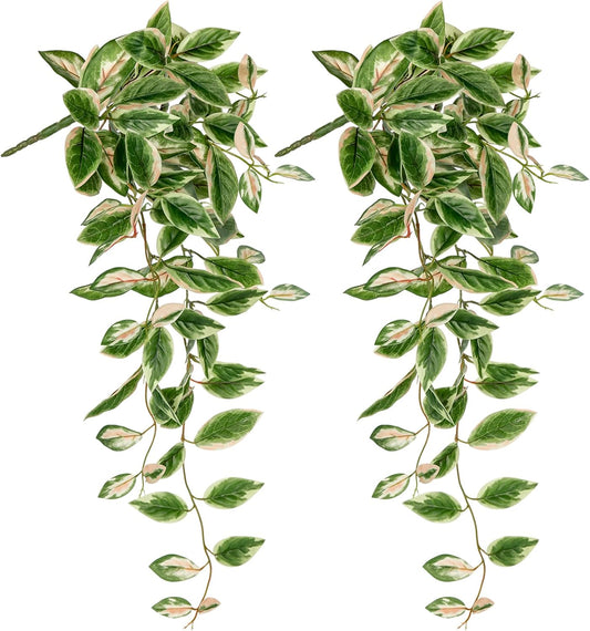 DILATATA Fake Hanging Plants Artificial Hanging Plants 26" Faux Peperomia Hanging Leaves Plants for Wall Shelf Home Indoor Outdoor Decor - 2 Pack
