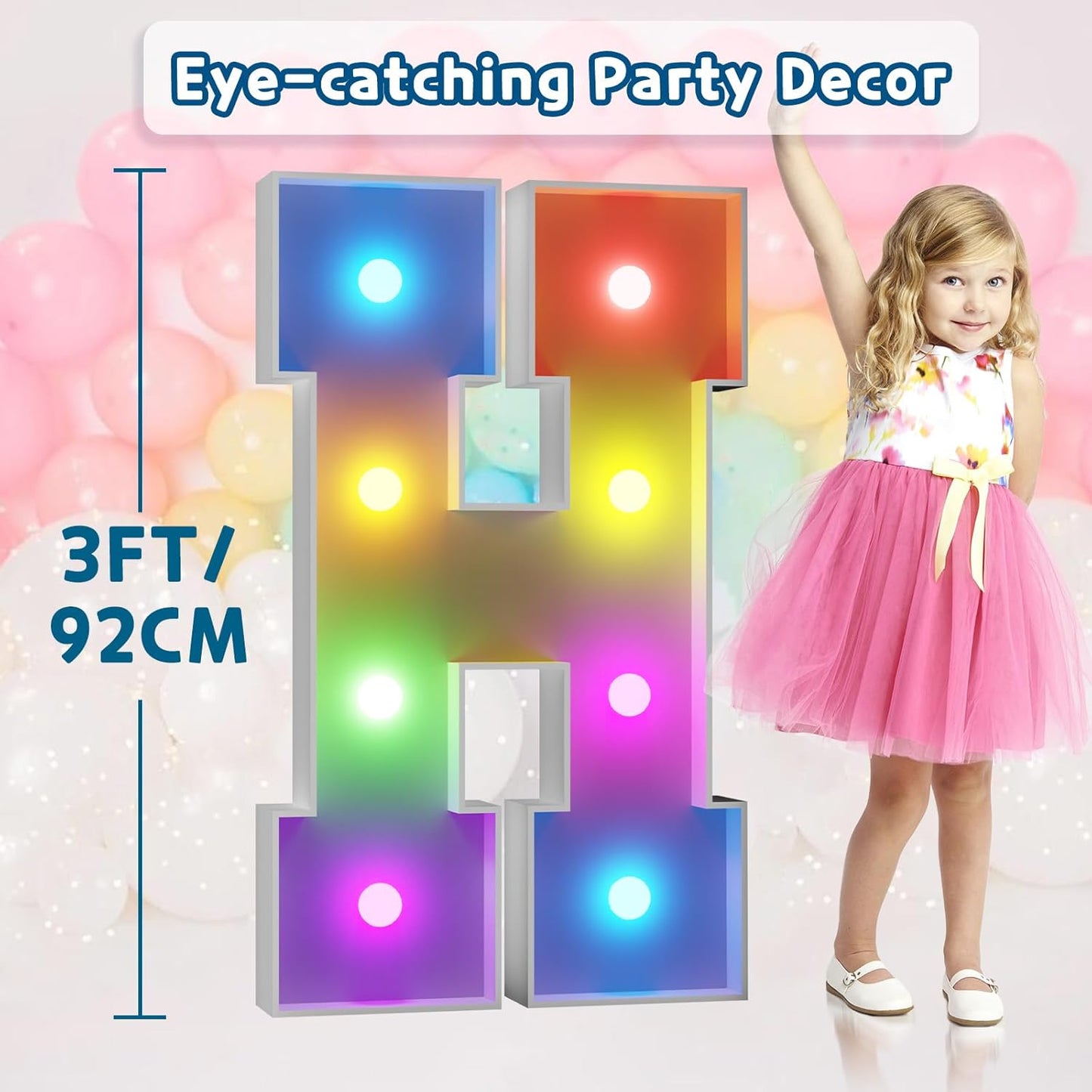 imprsv 3FT Colorful Marquee Light Up Letters G, 18 Colors Large Light up Letters Alphabet Sign with Remote, Big Marry Me Sign, Birthday Party Decorations Baby Shower Anniversary Wedding Decoration