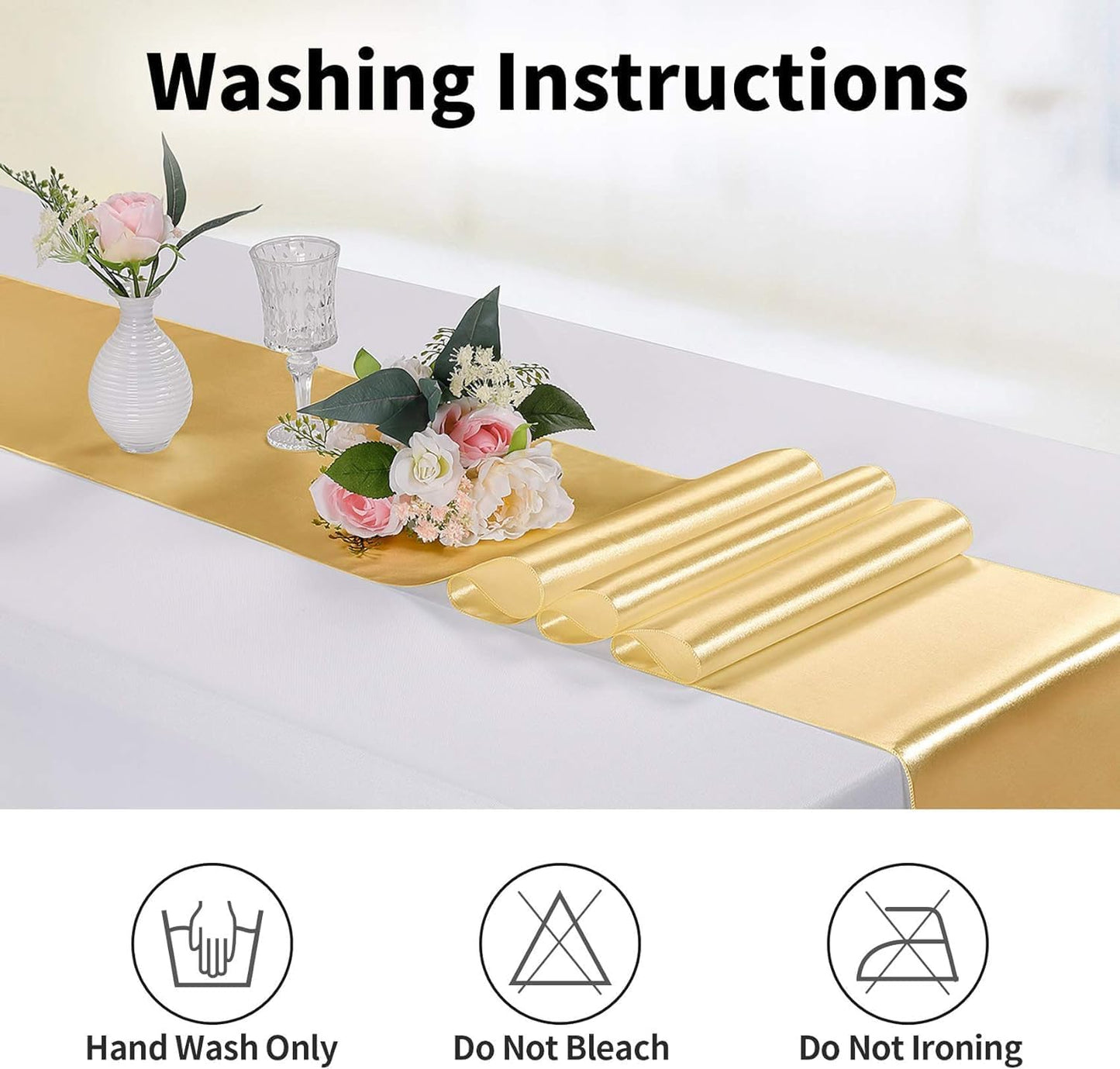 15-Pack Satin Table Runner Light Gold 12 x 108 inches Long, Table Runners for Wedding, Birthday Parties, Banquets Decorations（15 Pack, 12x108 Inch, Light Gold）