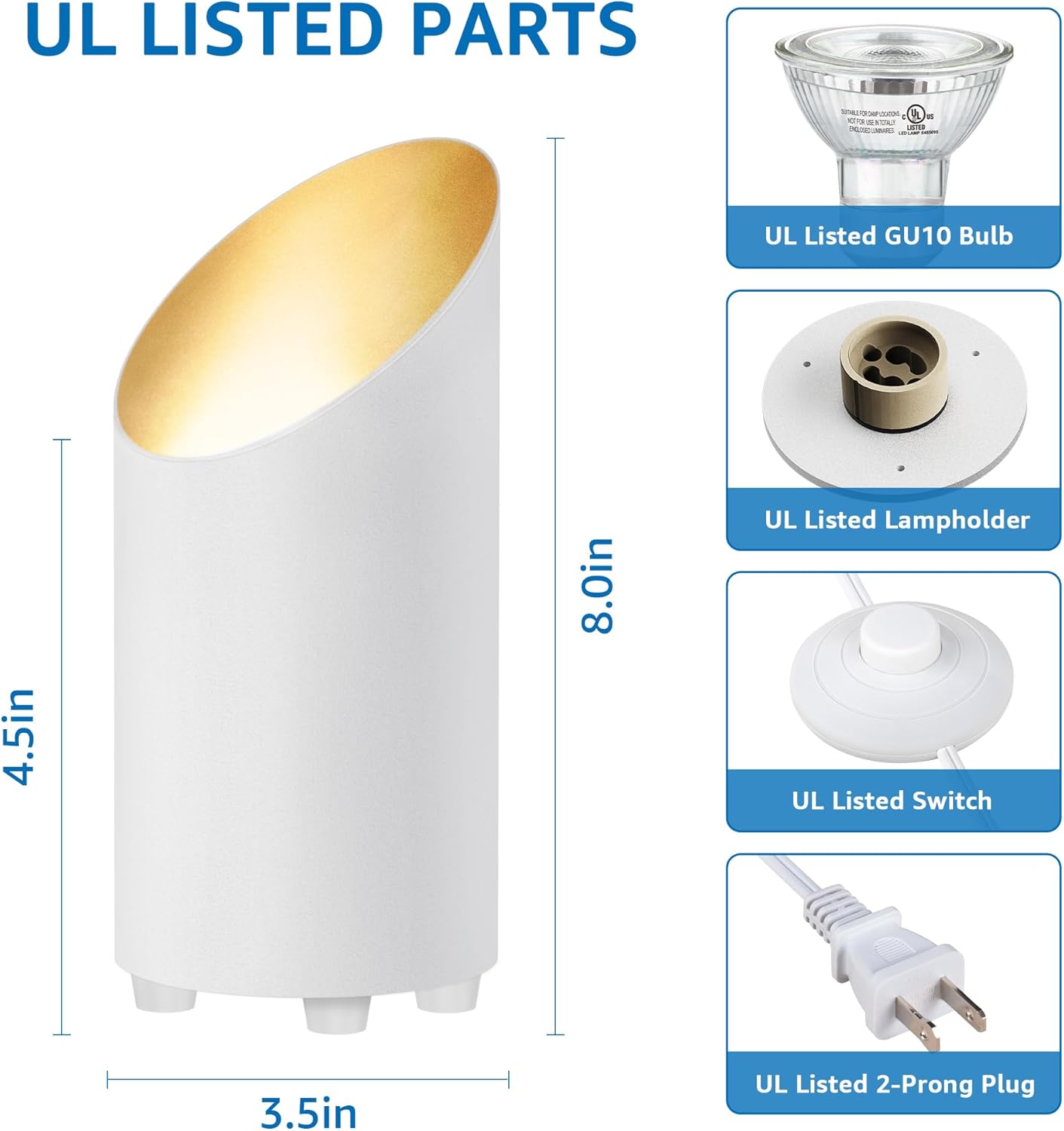SUNVIE 4 Pack Up Lights Indoor Floor Can Light 5W Uplighting Uplights Indoor with 2700K GU10 Bulbs, Uplight for Home Plant Floor Spotlight with 5.9 FT UL Listed Plug Cord &Foot Switch