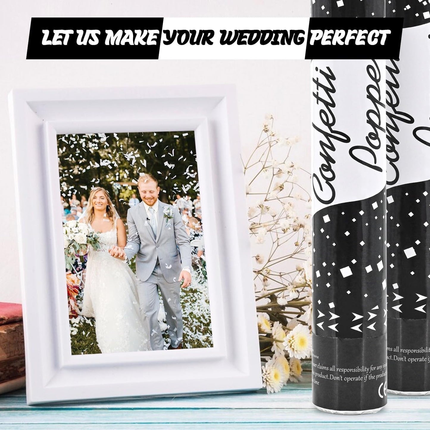 Confetti Poppers 12 Pack - White Confetti Cannons for Wedding, Birthday, Graduation, Baby Shower, Anniversary, Christmas & New Year's