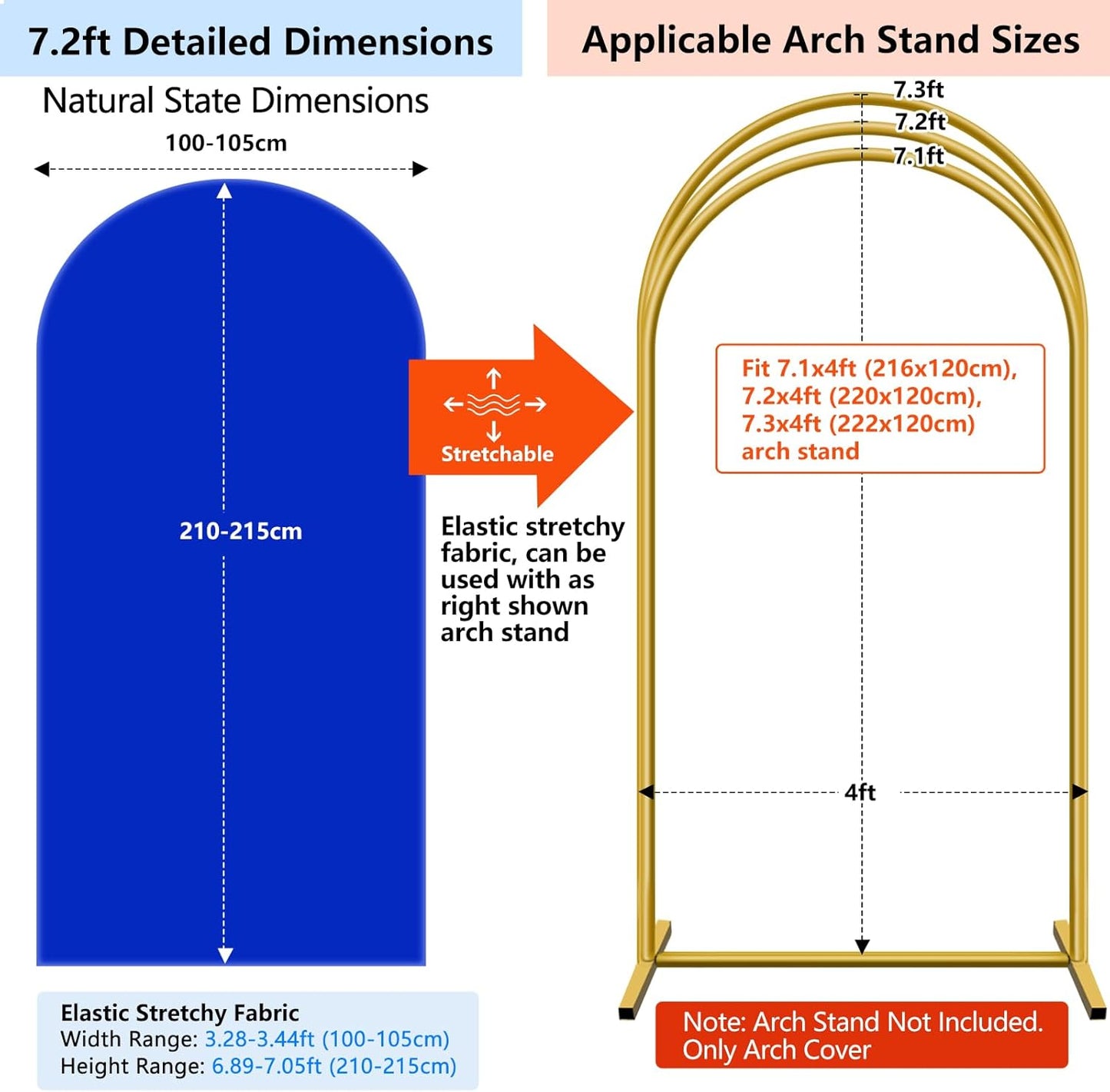 HEMMOTOP Blue Arch Cover 7.2 ft (No Arch Backdrop Stand), Spandex Wedding Balloon Stretchy Arch Backdrop for Photo, Round Top Stand Covers for Party Birthday Baby Shower Anniversary Decoration