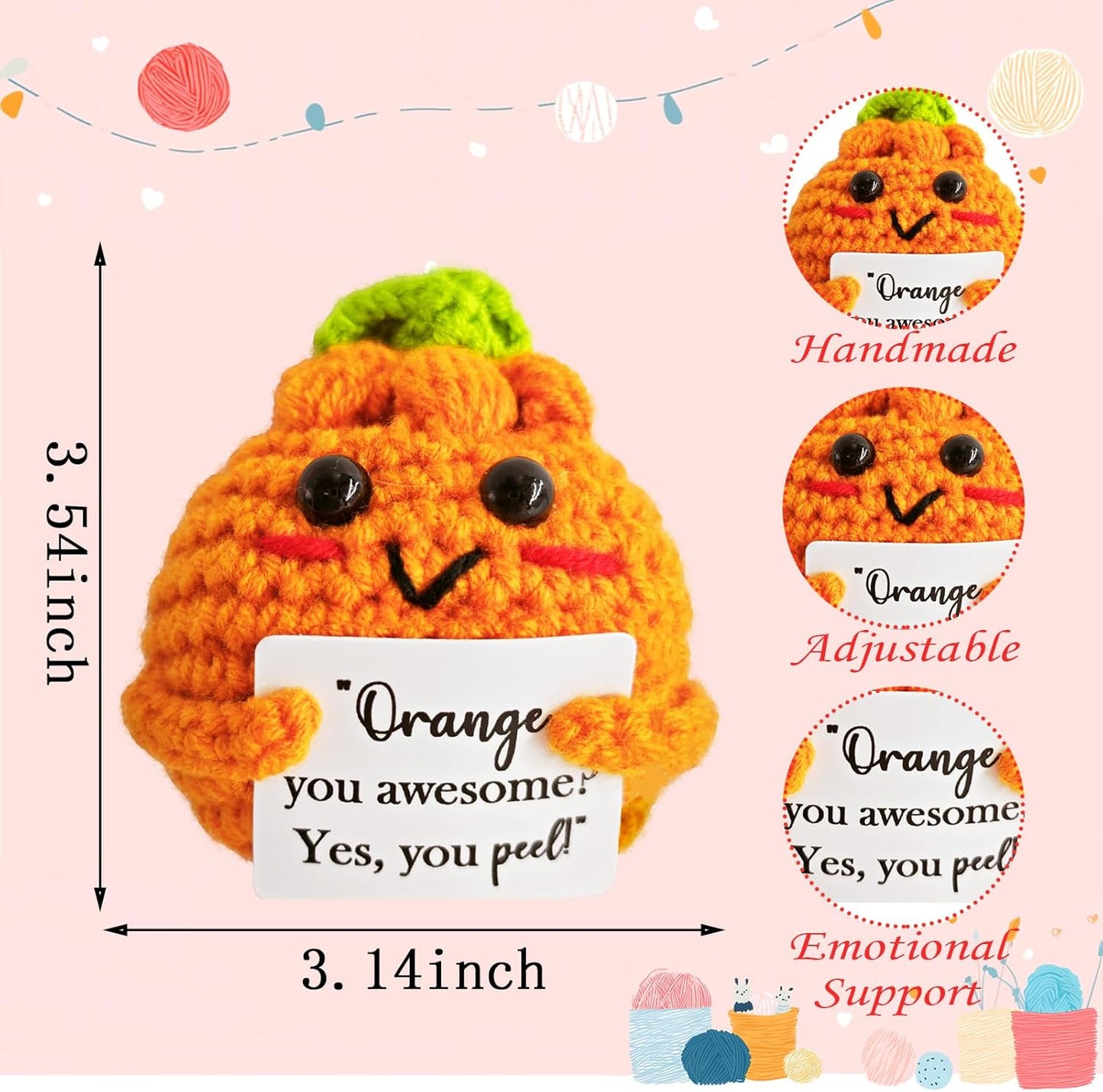 Emotional Support Crochet Orange,Lovely Gift for Kids,Friends,Mom,Dad,Grandpa,Grandma,Colleagues,Classmates,Graduation Gift,Positive Orange,Home Office Decoration