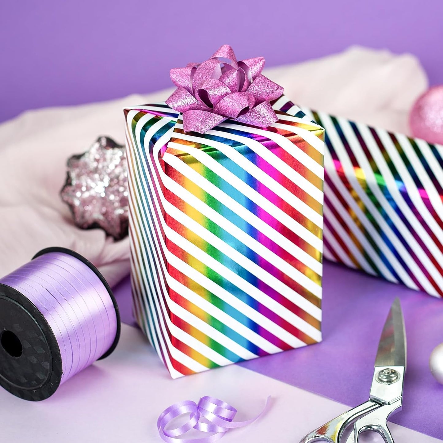 Burymento Rainbow Stripes Wrapping Paper, Gift Wrap for Birthday, Valentines, Mothers day, Graduation, Wedding, Fathers day, Baby Shower, Christmas (17in x 32.8ft)