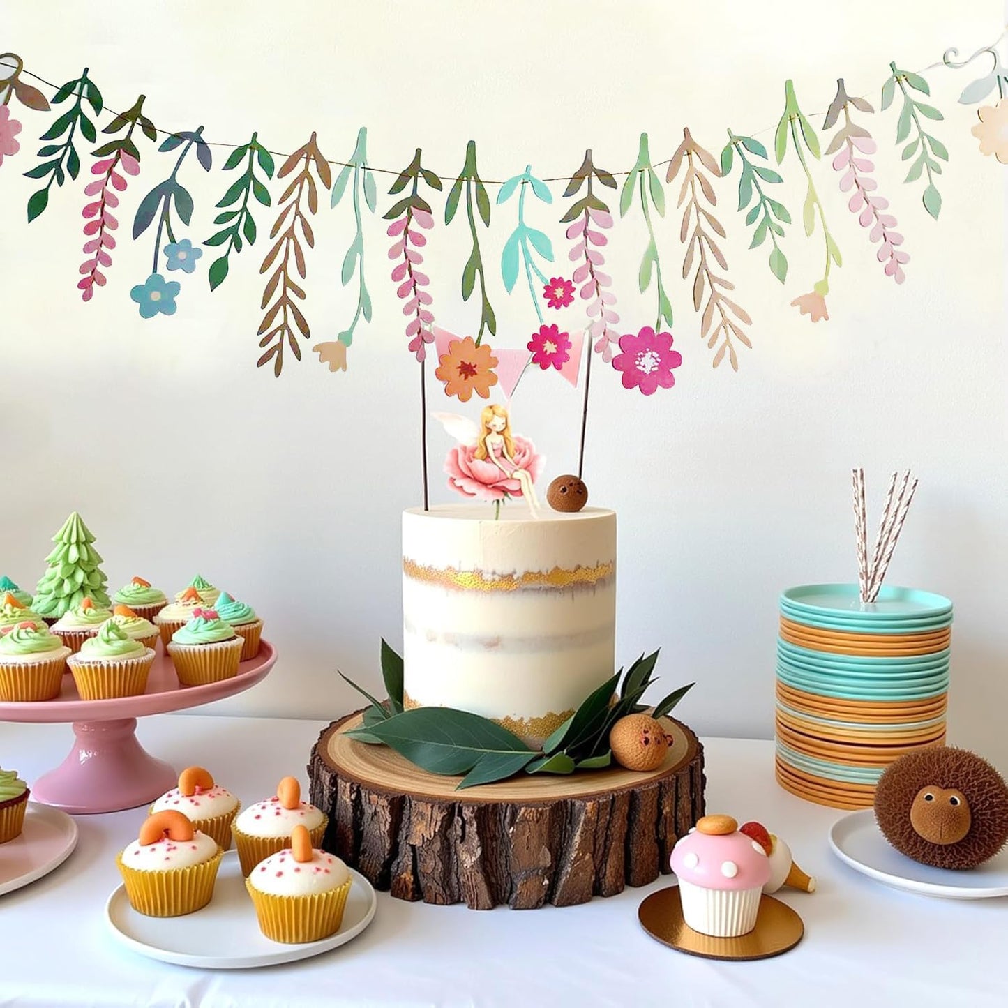 2PCS Flower Party Banner Wildflower Party Decorations Double-Sided Waterproof Flower Garland Baby Shower Birthday Tea Party Supplies Garden Picnic Wedding Backdrop Indoor Outdoor