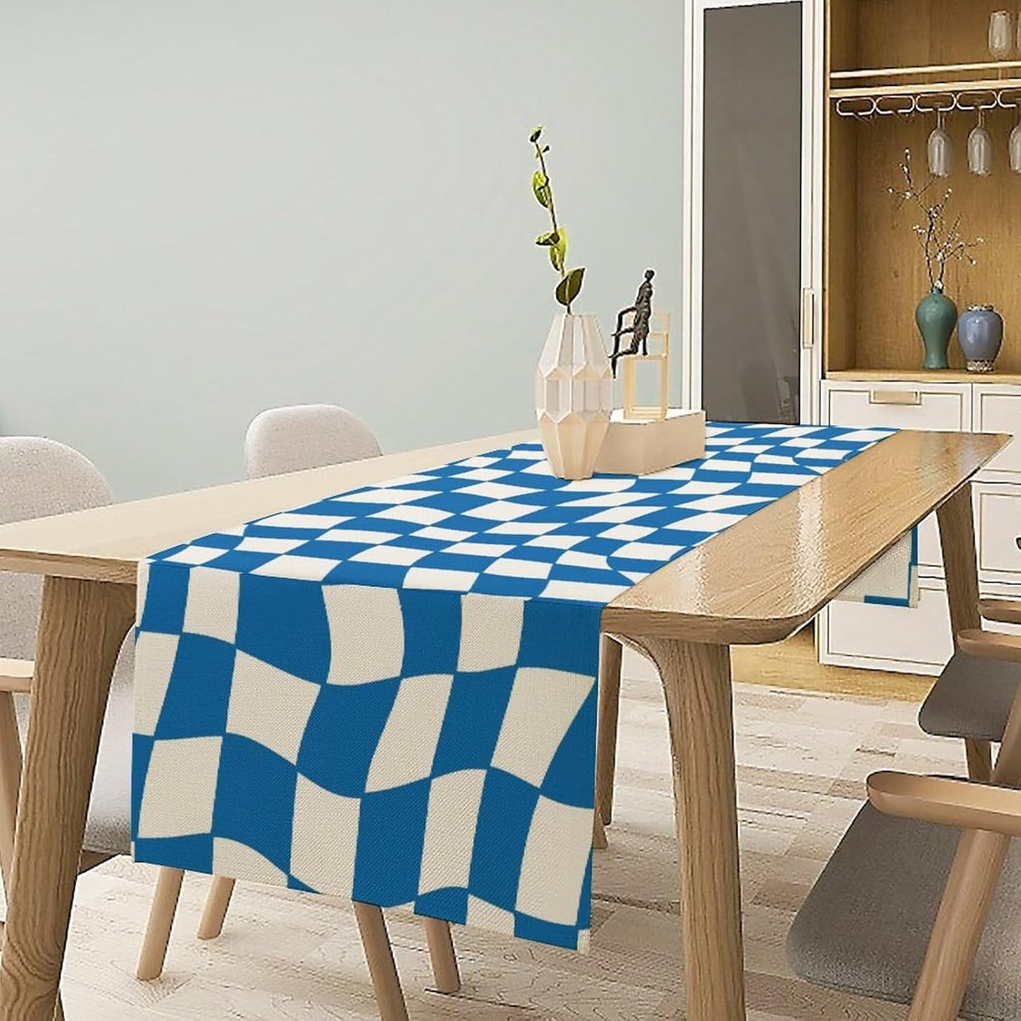 Table Flag Retro Plaid 60s70s Blue Plaid Table Flag Kitchen Restaurant Decoration Suitable for Indoor and Outdoor Festival Home Wedding Party Table Flag 13x120