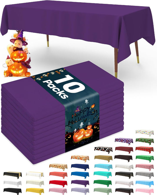 Pureegg Plastic Table Cloth Disposable 10 Pack, 54 x 108 Inch Table Cloths, Halloween Party Decorations, Summerween Decor, Halloween Tablecloths, Rectangle, Plastic Cover, Leakproof & Sturdy, Purple