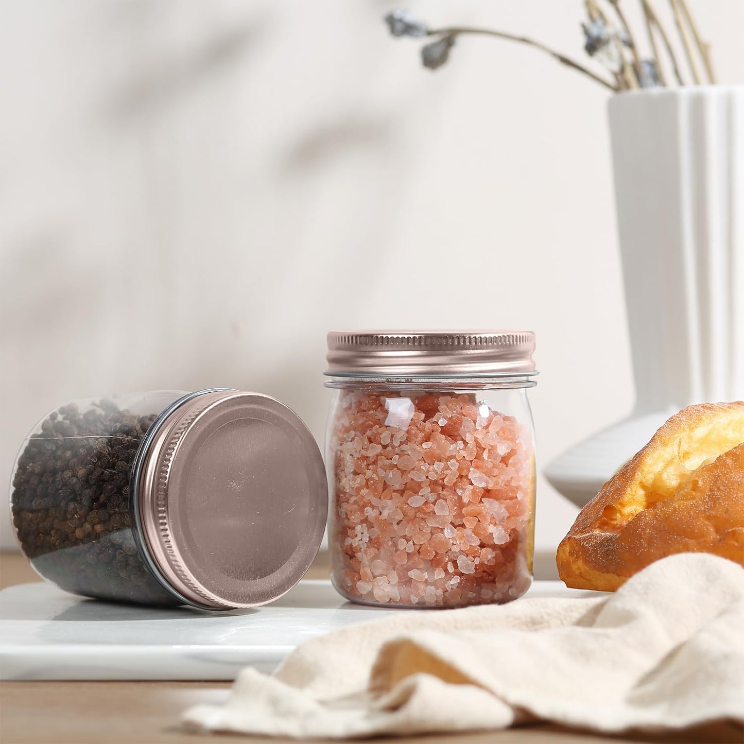 novelinks 8 oz Clear Plastic Jars with Screw-On Lids - BPA-Free Refillable Storage Containers for Slime, Spices, Crafts, Kitchen & Home Organization (48 Pack,Rose Gold)