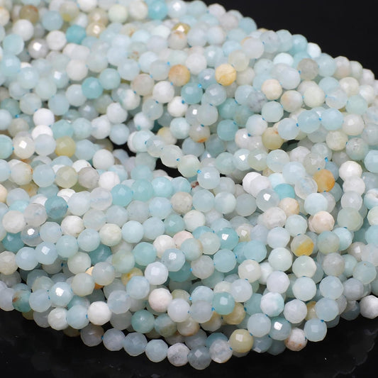 Song Xi 90pcs 4mm Natural Amazonite Gemstone Beads Faceted Round Loose Stone Beads for Jewelry Making