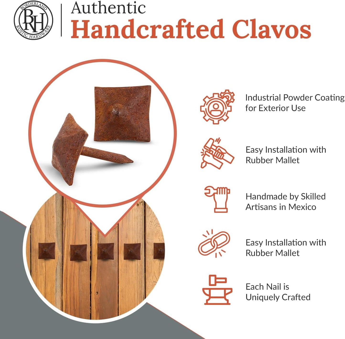 25 Pack 0.75" Square Head Iron Clavos Decorative Nails – Rusted – Handmade Rustic Square Fasteners for Farmhouse Shutters, Faux Wood Beams, Barn Doors, Shutters, and Gates – Ornamental Wood Accent