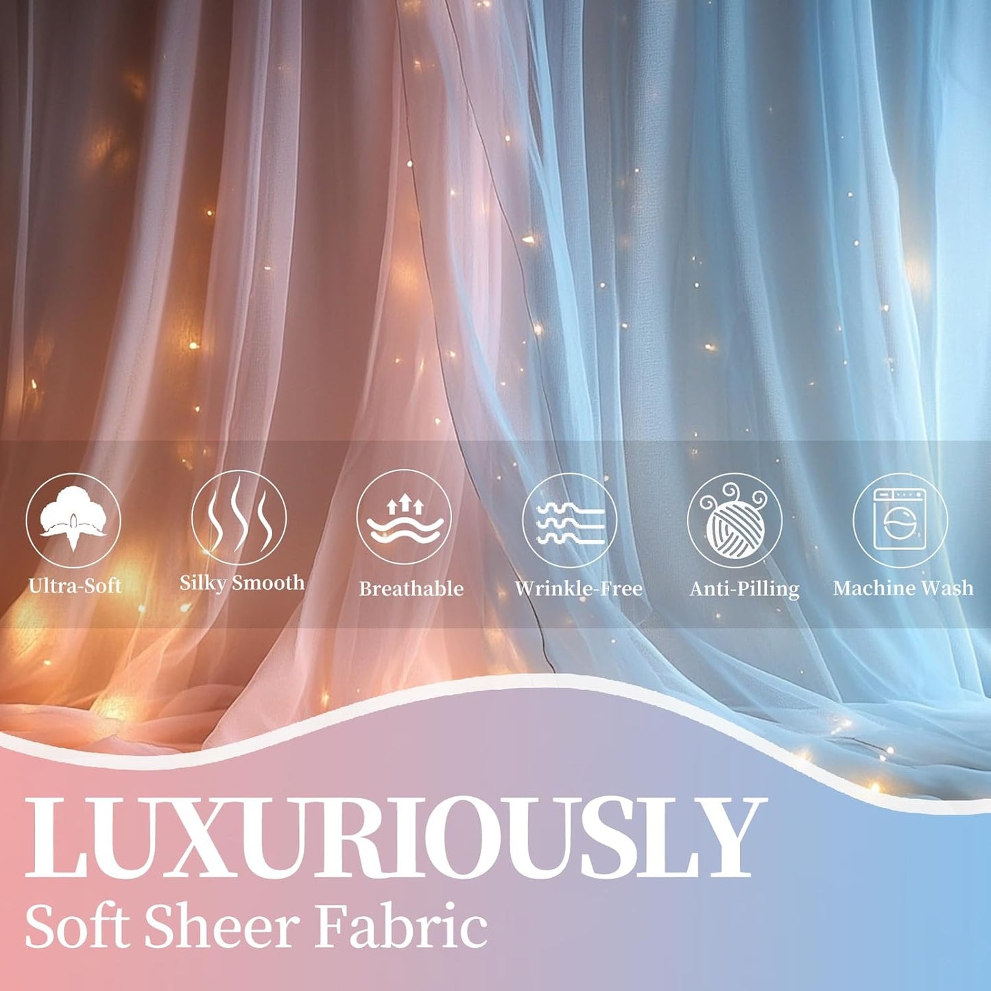 10x10ft Pink Blue Tulle Backdrop Curtain with String Lights, Wrinkle-Free Sheer Wedding Backdrop for Birthday Parties, Baby Showers, Bridal Showers, Photo Shoots and Home Decor, Pink Blue