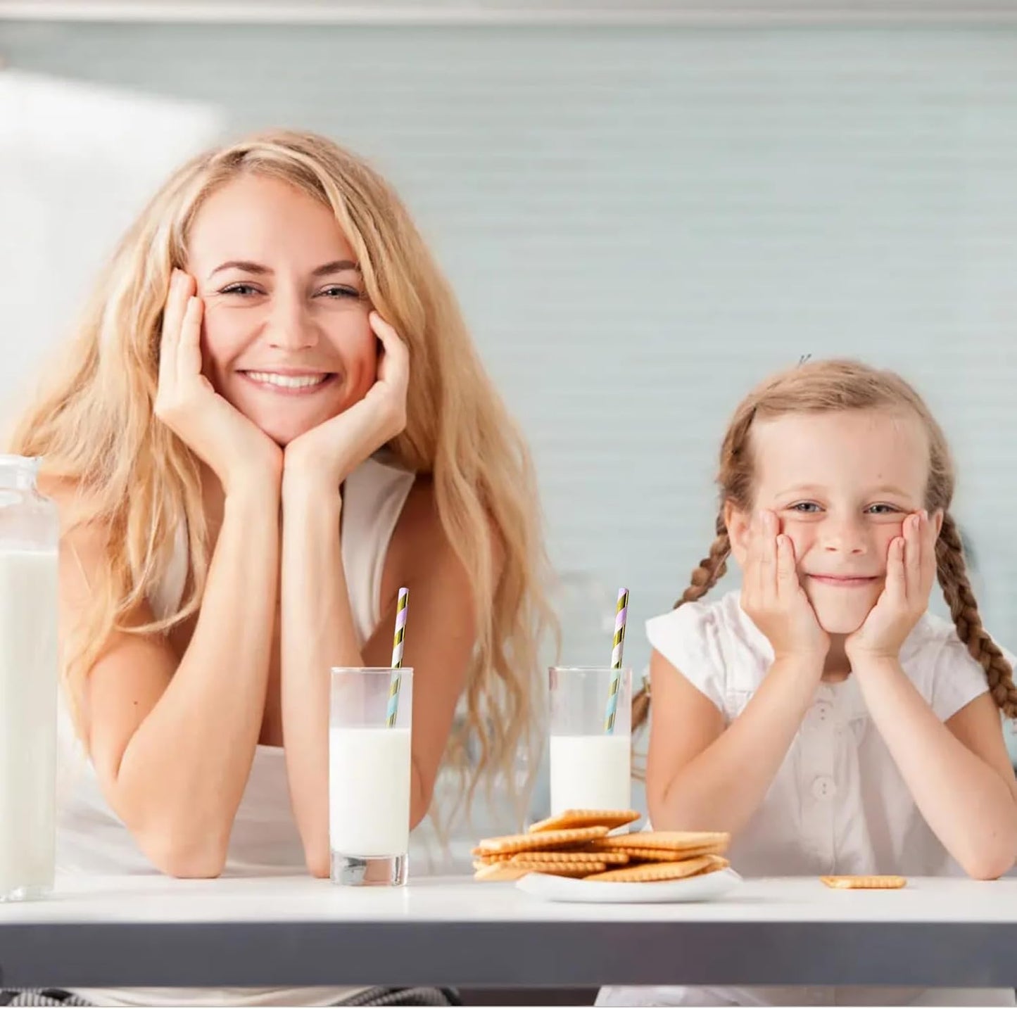 YAOSHENG [100 Pack] Pink & Gold Paper Straws Disposable, 100% Biodegradable Multi-Pattern Party Straws For Birthday, Wedding and Holiday Decoration (Seven Colors)